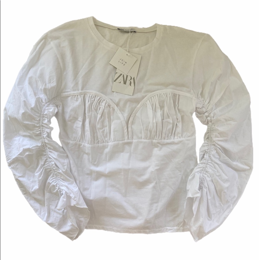 Zara NWT White Cotton Ruched Top